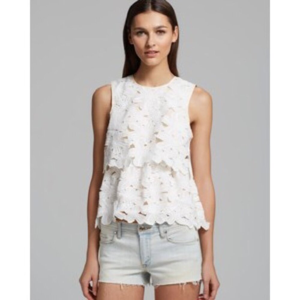 Dolce Vita Lined Floral Lace Sleeveless Blouse - Size XS Womens - White & Beige